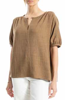 MAX STUDIO Short Sleeve Split Neck Blouse