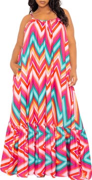 BUXOM COUTURE Chevron Print Maxi Dress