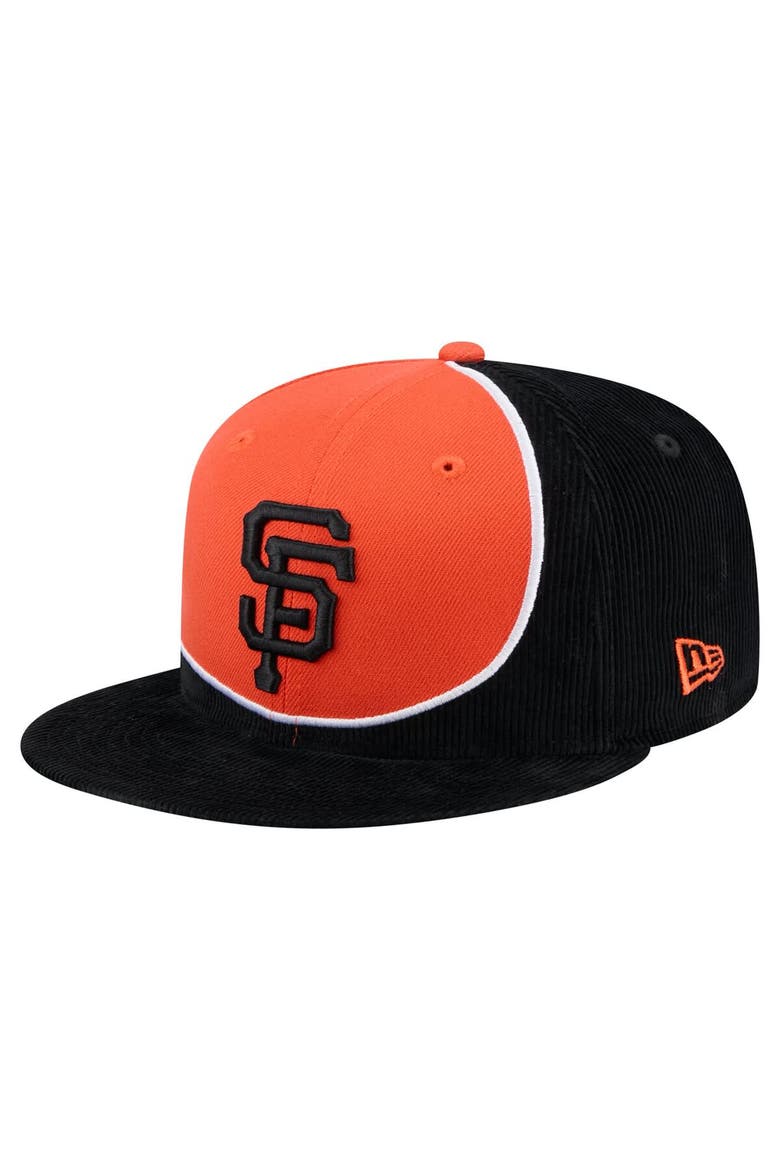 Men's New Era Black/Orange San Francisco Giants Retro Split Corduroy Snapback Hat, Main, color, Black
