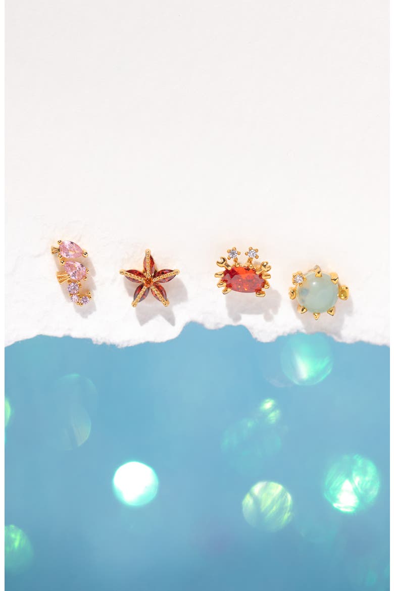 Under the Sea Set of 4 Assorted Single Stud Earrings, Alternate, color, GOLD
