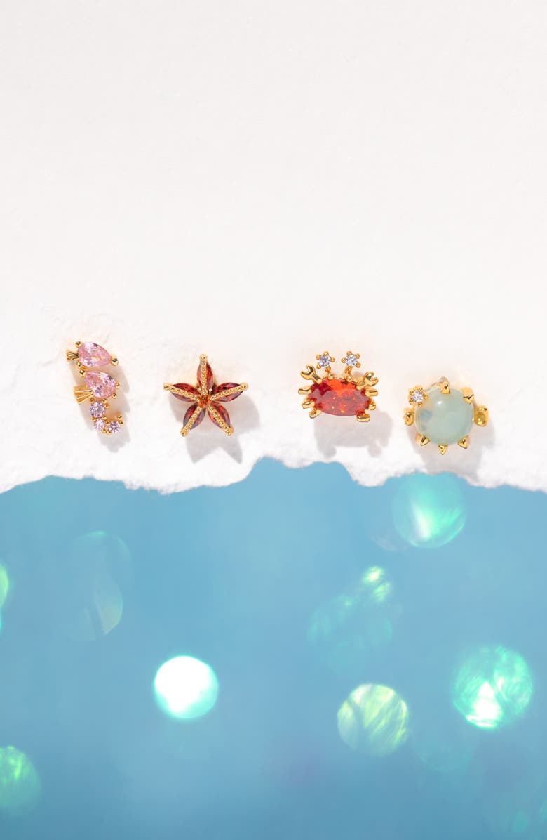 Girls Crew Under the Sea Set of 4 Assorted Single Stud Earrings, Alternate, color, Gold