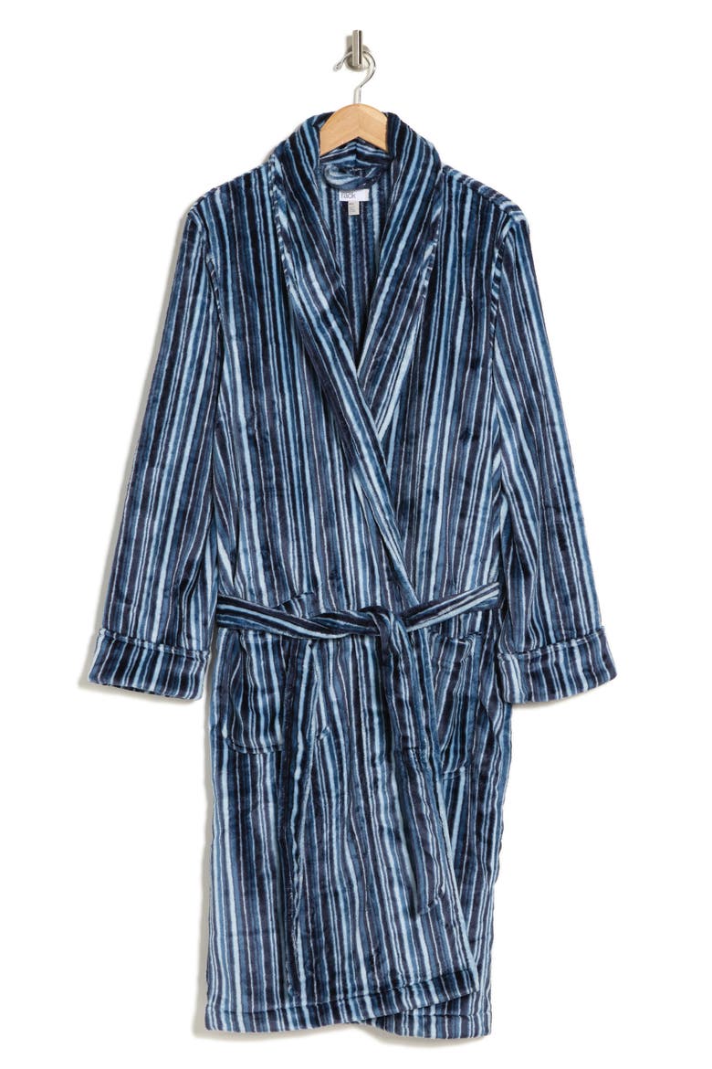 Patterned Plush Robe, Alternate, color, BLUE CERAMIC FRANCES STRIPE