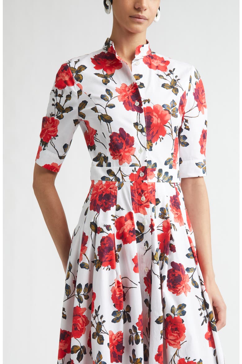 Rose Print Stretch Cotton Poplin Shirtdress, Alternate, color, WHITE MULTI