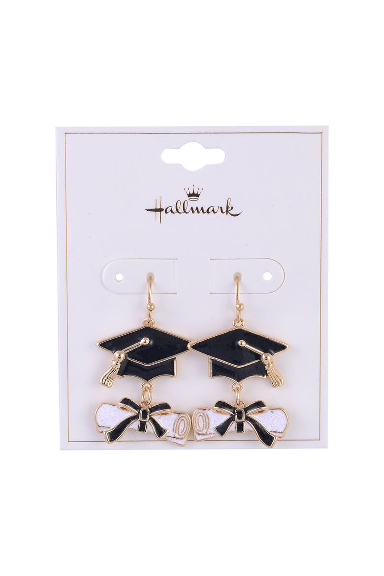 Graduation Cap and Diploma Earrings, Alternate, color, Black