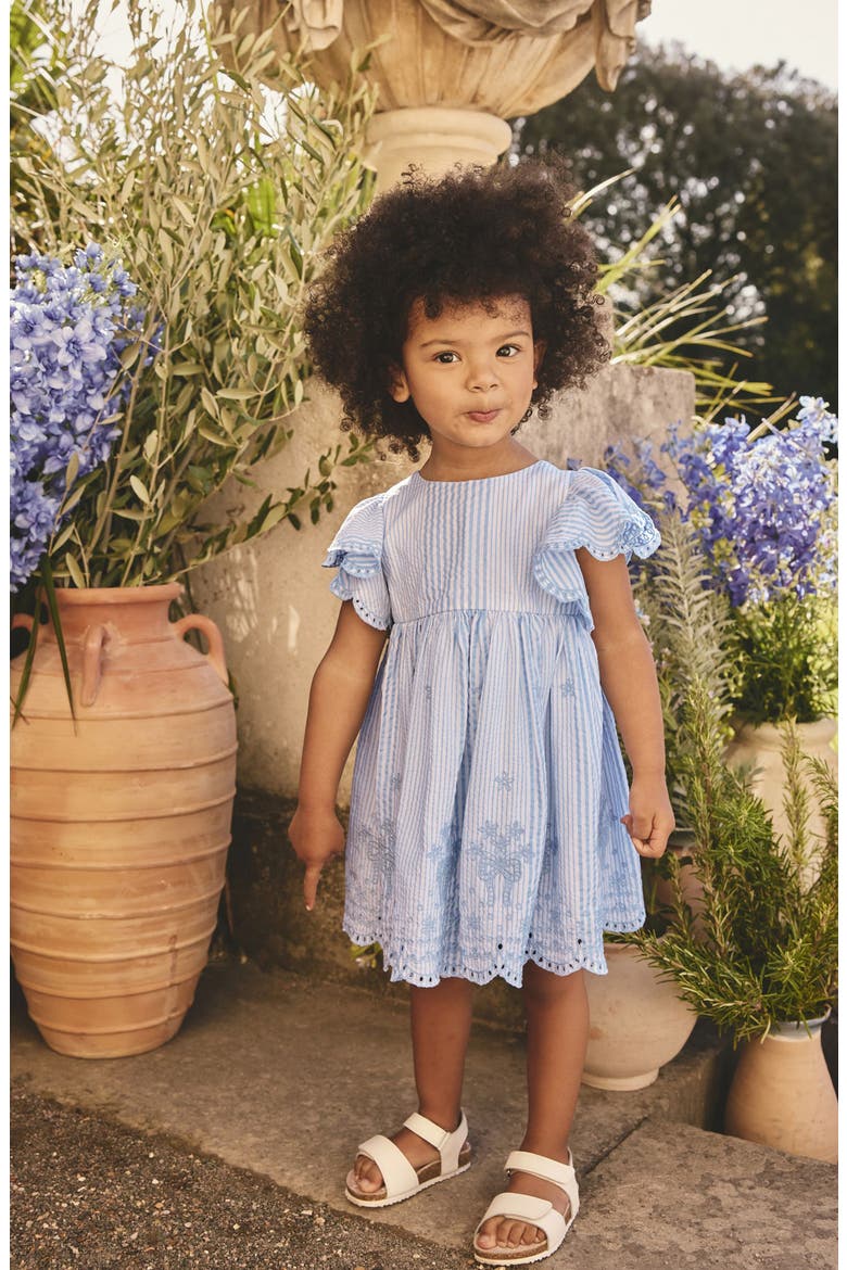 Kids' Stripe Broderie Flutter Sleeve Dress, Alternate, color, BLUE
