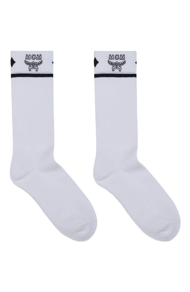 MCM Logo Jacquard Socks, Main, color, White