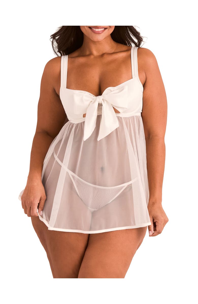Adore Me Bessima Babydoll & G-String Set Lingerie, Main, color, White