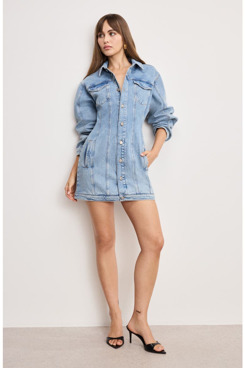 Barrel Long Sleeve Denim Mini Shirtdress, Alternate, color, INDIGO911