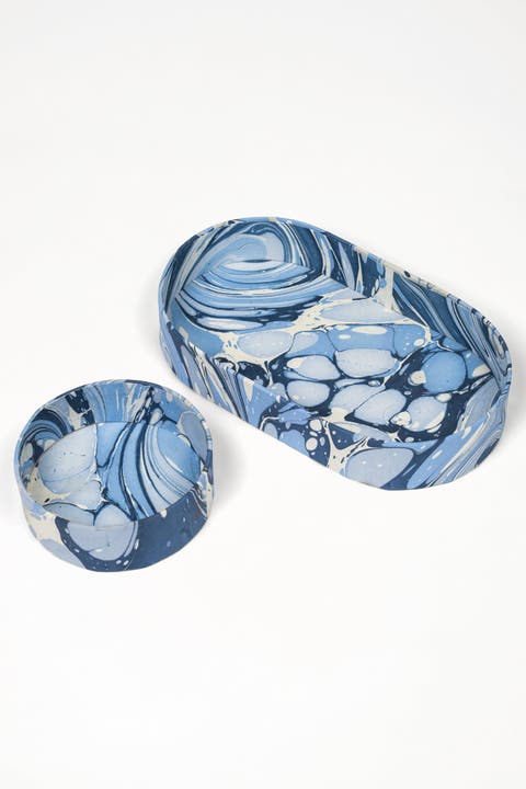 Nesting Hand-Marbled Oval Desk Tray Set