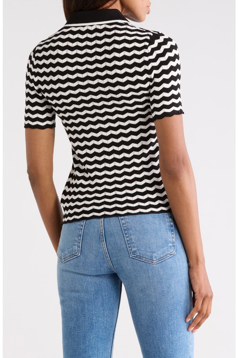 Chevron Stripe Polo Sweater, Alternate, color, BLACK/ IVORY