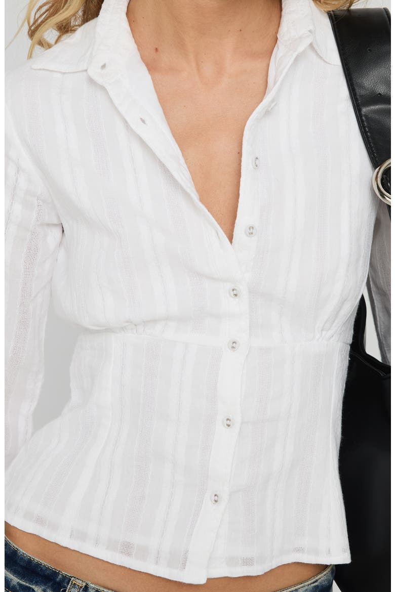 Taelynn Textured Crop Organic Cotton Button-Up Shirt, Alternate, color, WHITE