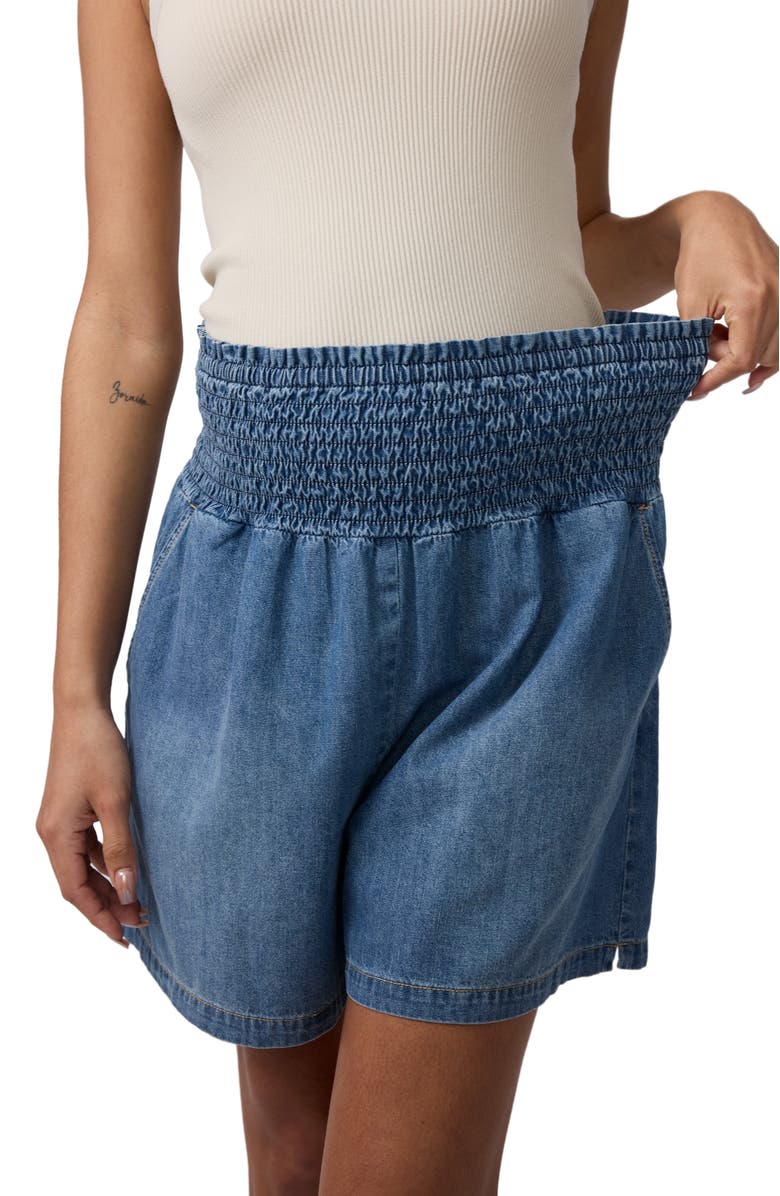 Ingrid & Isabel Smocked Soft Denim Short, Alternate, color, Medium Wash