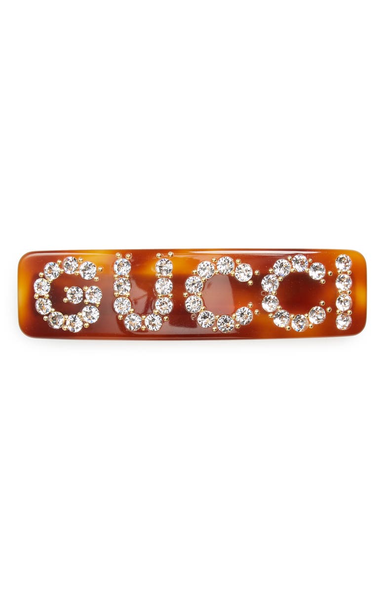 Gucci Crystal Hair Barrette, Main, color, Crystal/ Brown