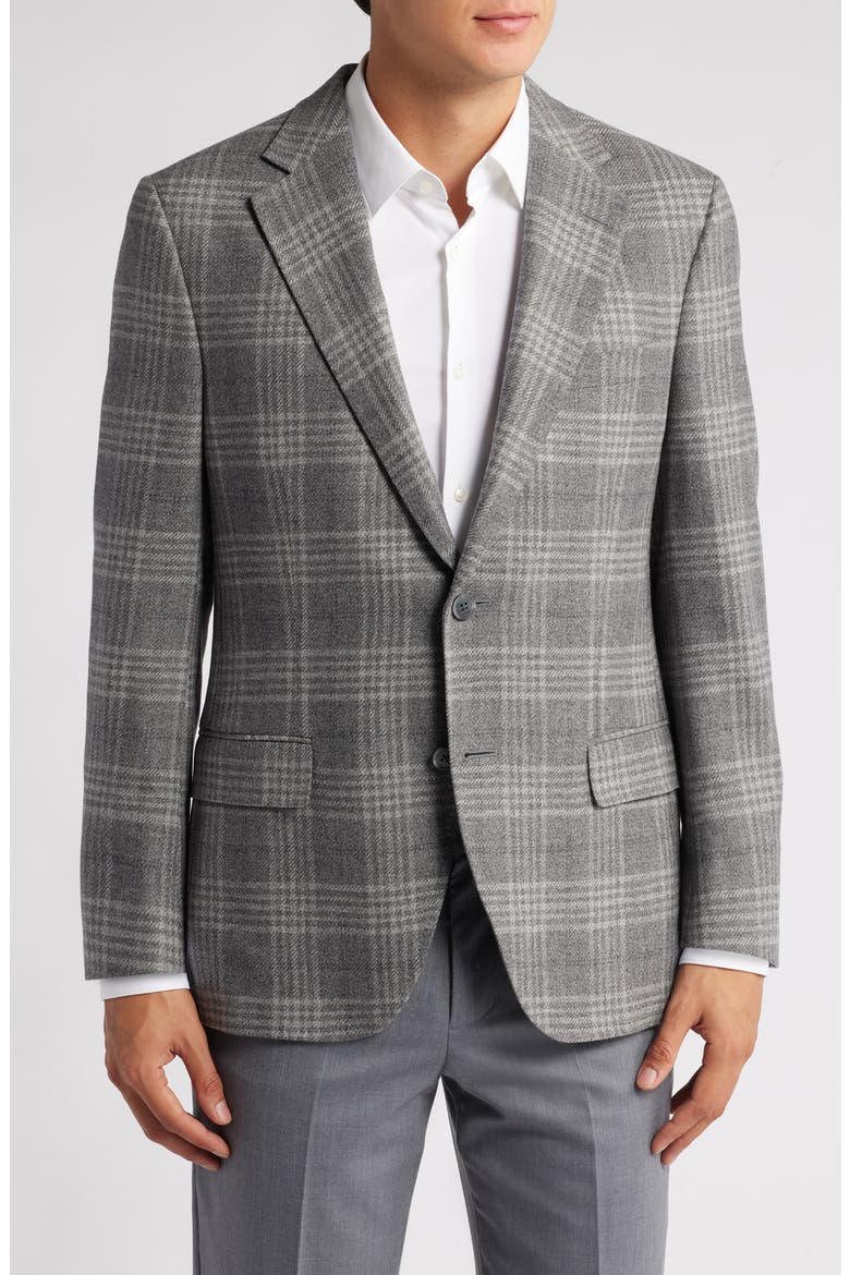Hyperlight Soft Grey Plaid Wool & Cashmere Blend Sport Coat, Main, color, GREY