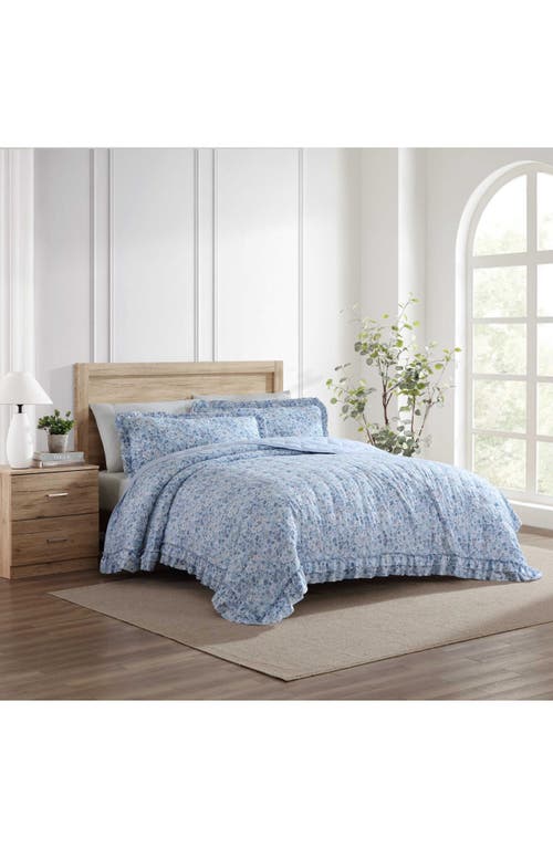 Laura Ashley Quartet Quilt & Sham 3-piece Set In Cashmere Blue