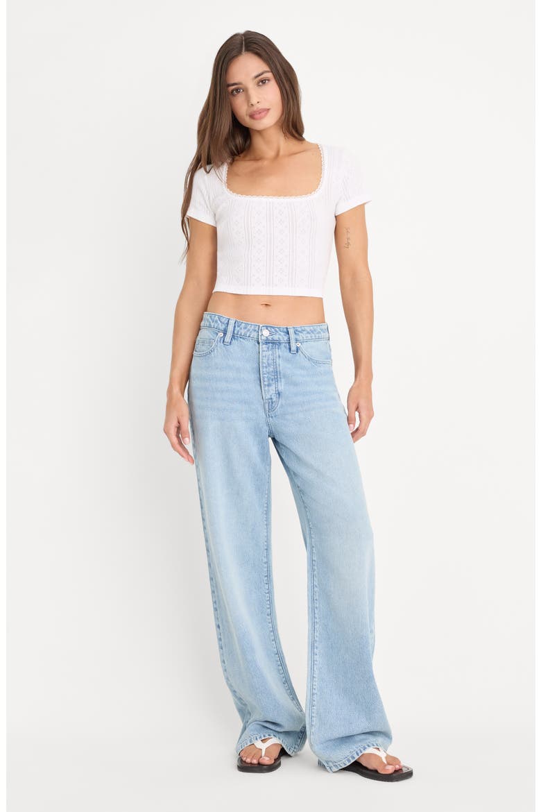 The Pointelle Square Neck Cotton Crop Top, Alternate, color, WHITE001