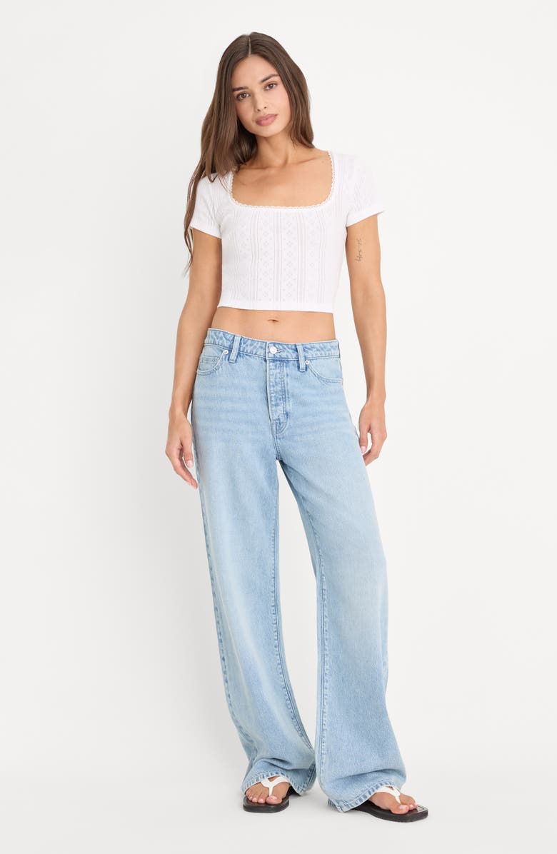 Good American The Pointelle Square Neck Cotton Crop Top, Alternate, color, White001