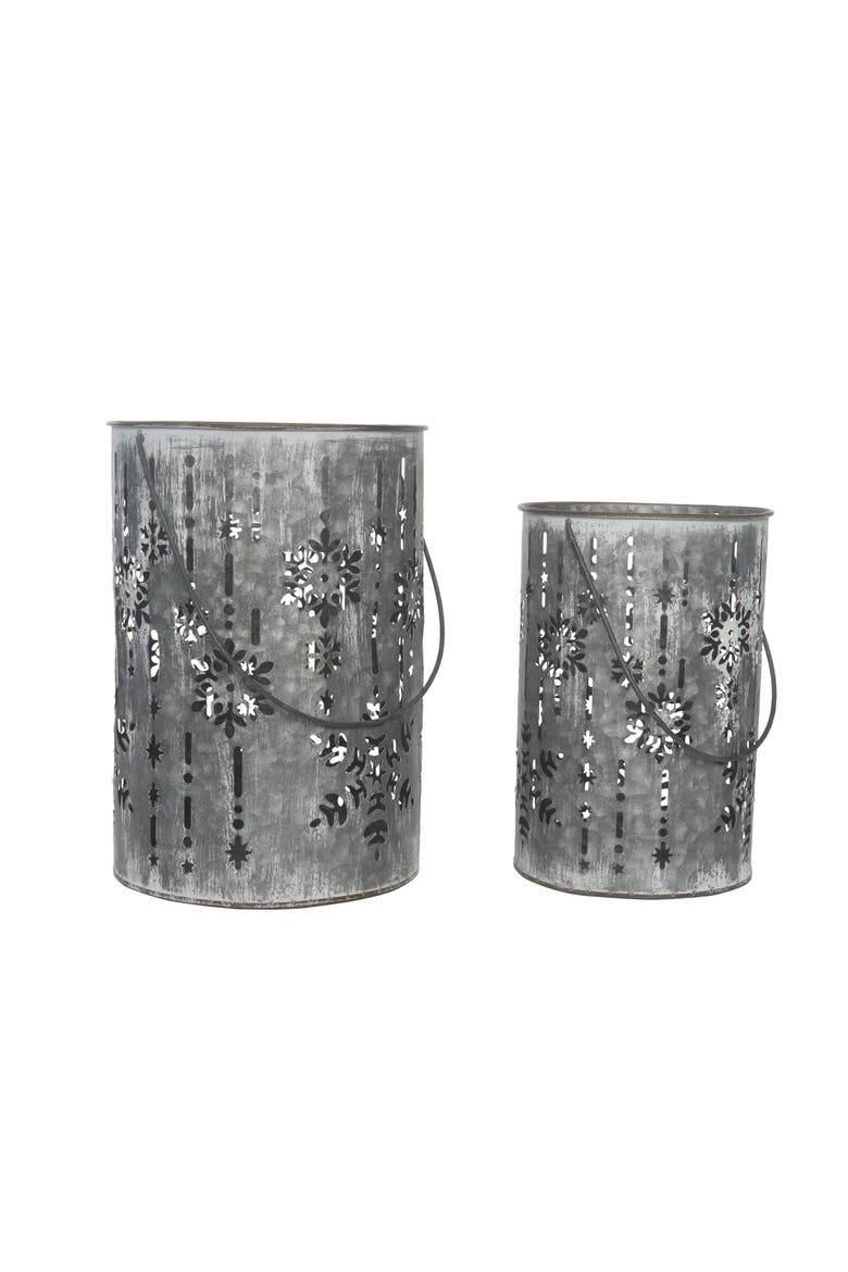 Metal Silver Christmas Debossed Snowflake Candle Holder Set, Alternate, color, Silver