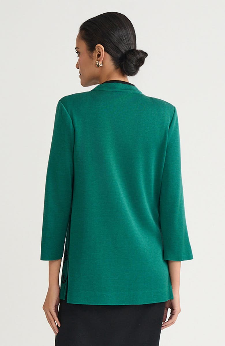 Ming Wang Heritage Contrast Trim Floral Jacquard Knit Jacket, Alternate, color, Everest/Black