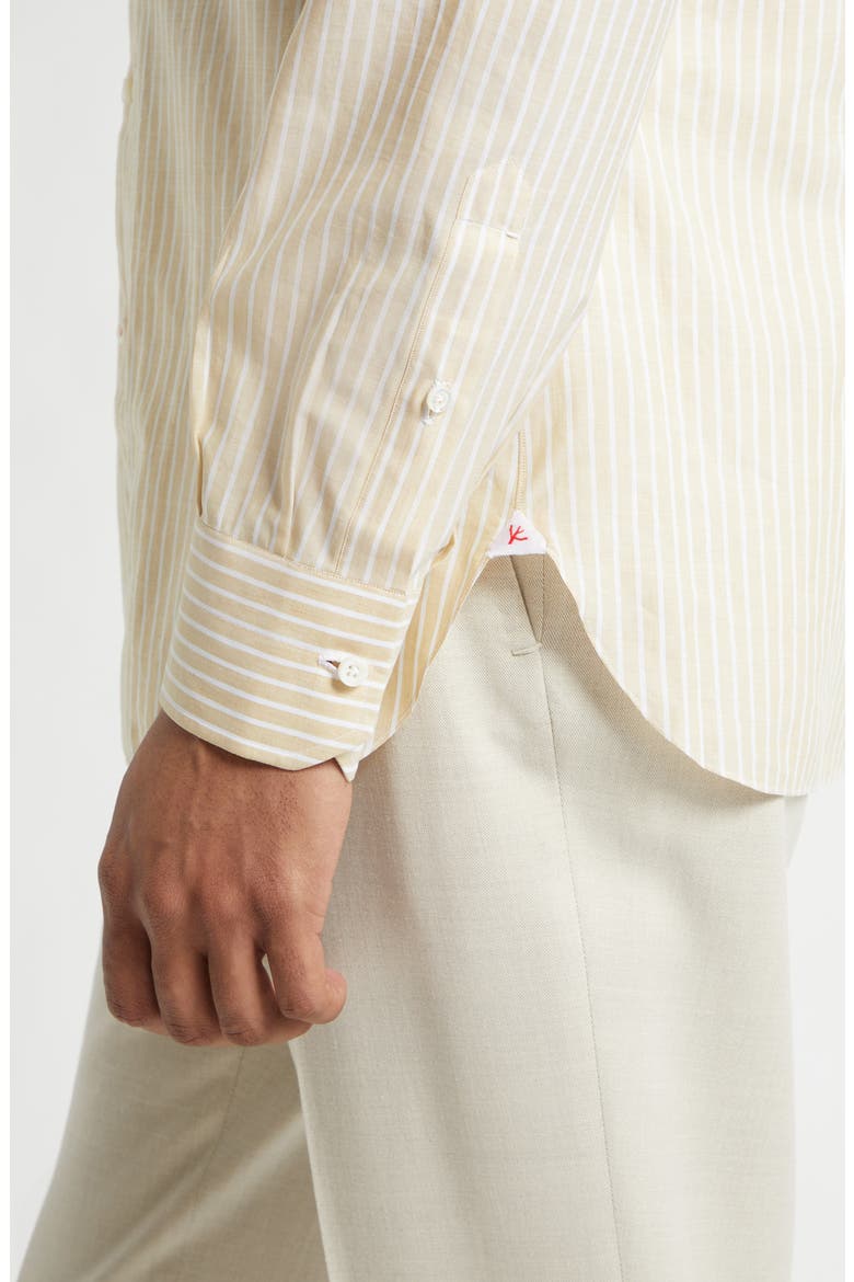 Stripe Cotton & Linen Button-Up Shirt, Alternate, color, WHITE/ YELLOW