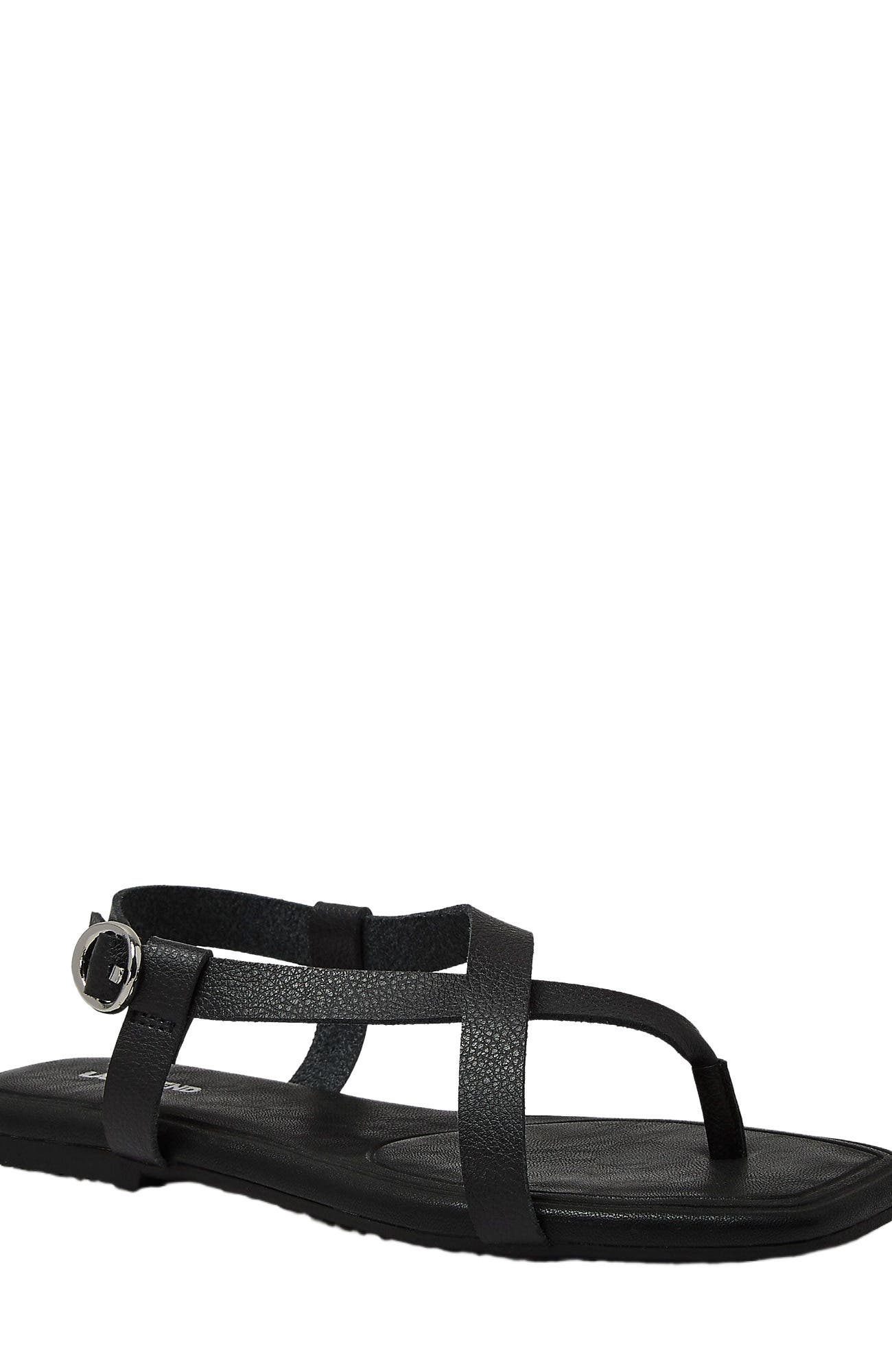 Lands' End Essential Strappy Flat Sandals, Main, color, Black