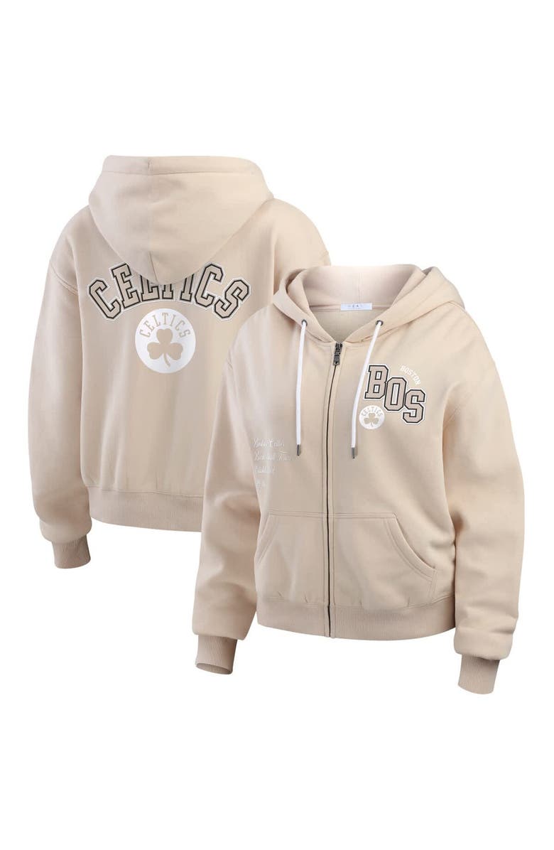 WEAR by Erin Andrews Women's WEAR by Erin Andrews Cream Boston Celtics Plus Size Tonal Felt Patch Full-Zip Hoodie, Main, color, Cream