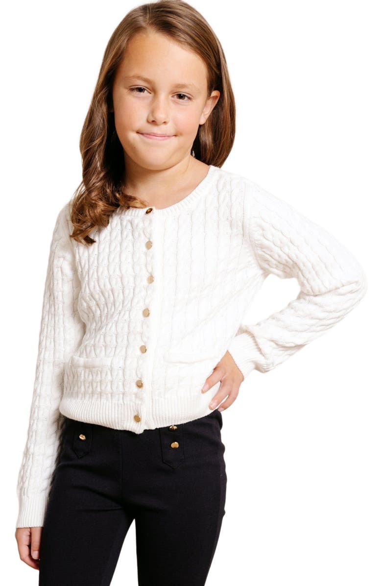 Hope & Henry Baby Girls' Organic Classic Cable Cardigan, Infant, Main, color, Soft White Cable