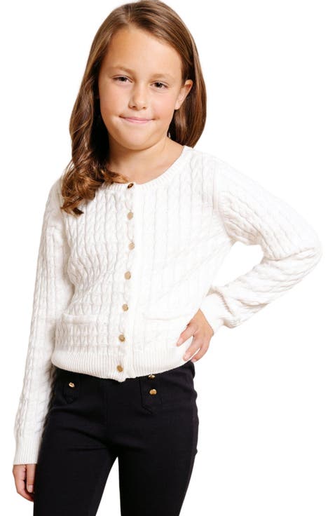 Girls' Organic Classic Cable Cardigan, Kids