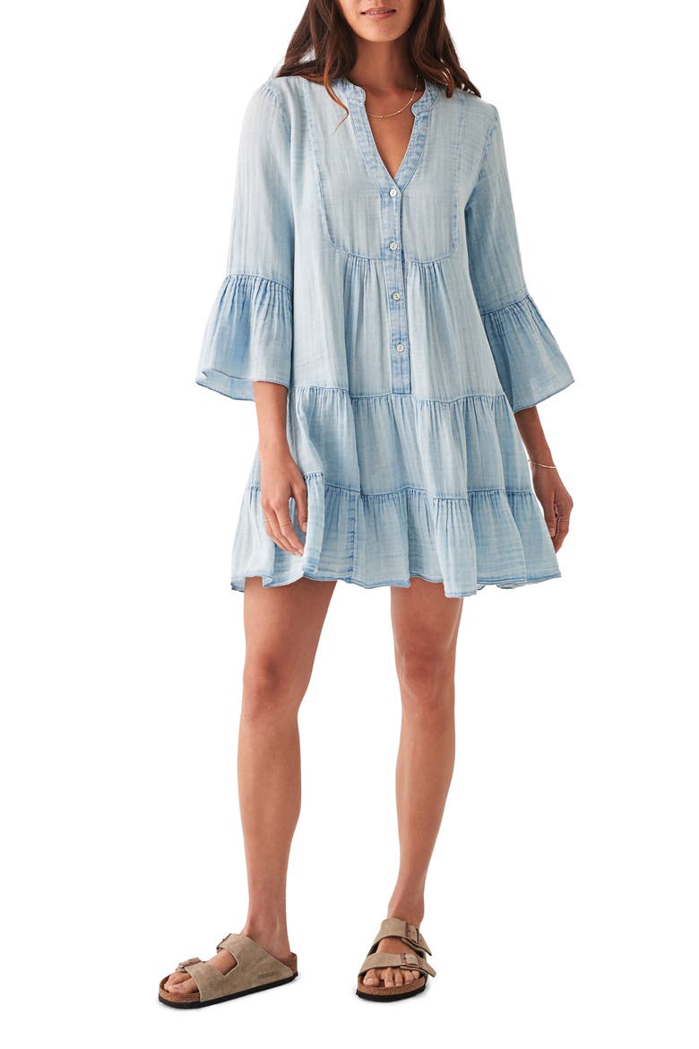 Kasey Dream Gauze Tiered Organic Cotton Minidress, Main, color, LIGHT INDIGO WASH