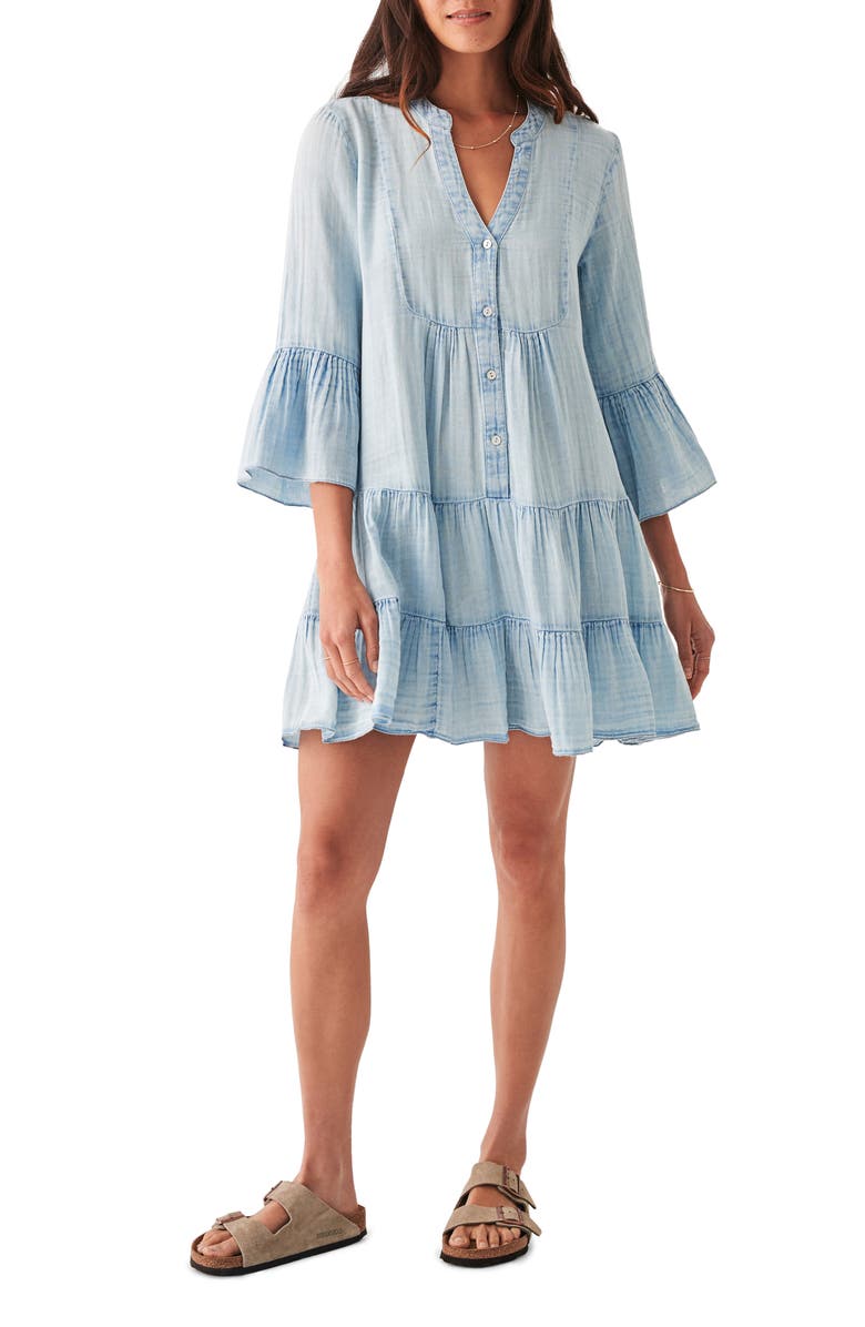 Faherty Kasey Dream Gauze Tiered Organic Cotton Minidress, Main, color, Light Indigo Wash