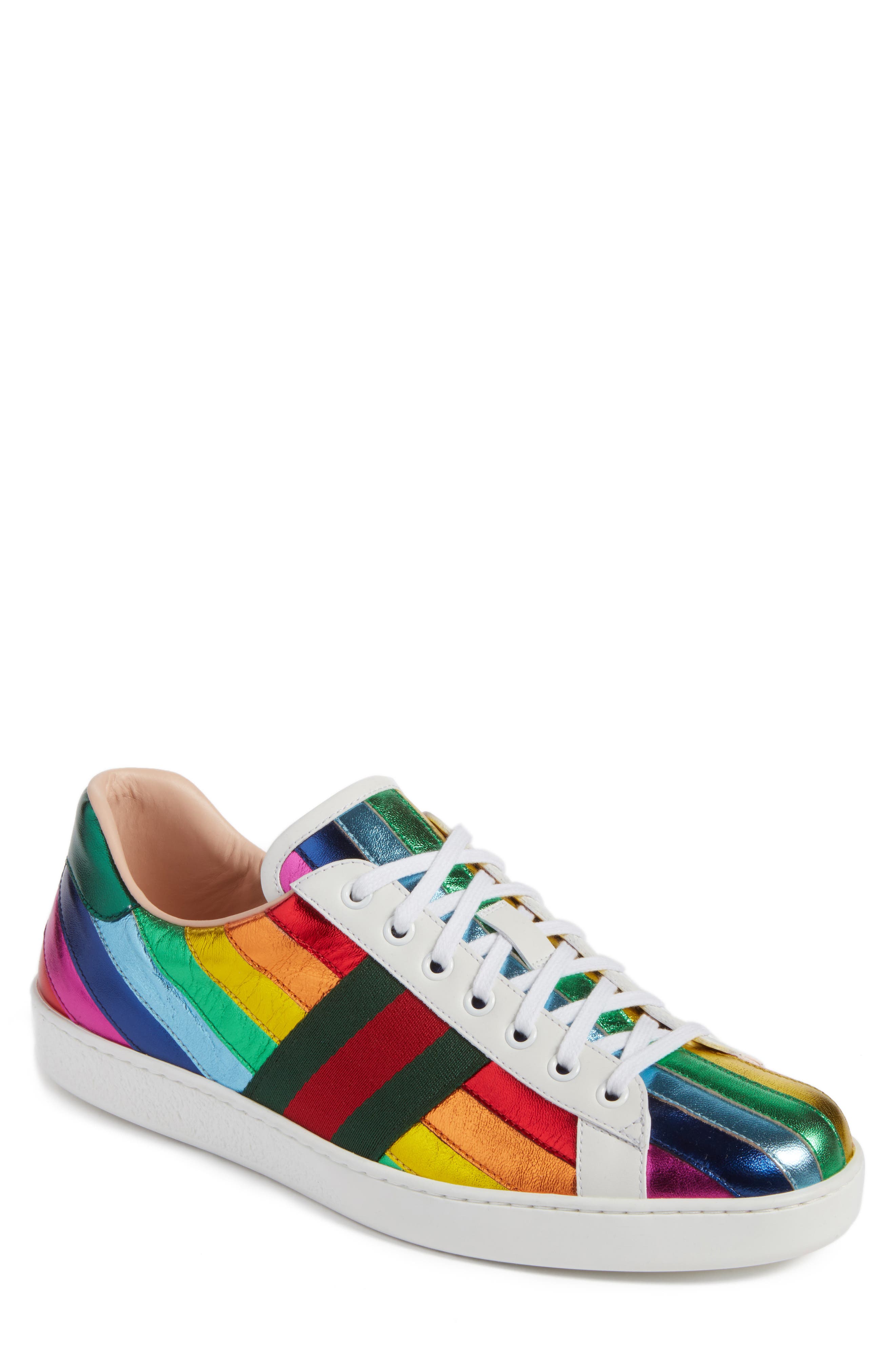 Gucci New Ace Rainbow Sneaker, Main, color, 