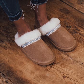 Dawn Suede Scuff Slipper with Genuine Shearling Trim