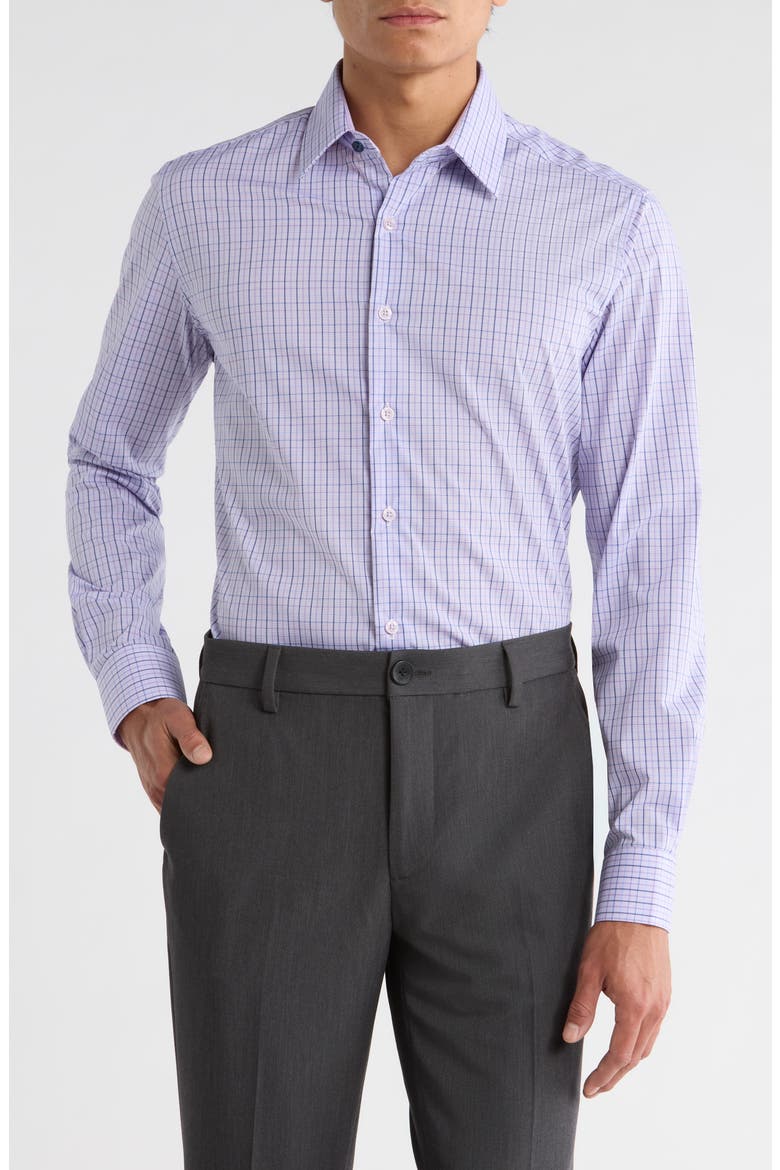 Plaid Print Slim Fit Dress Shirt, Main, color, PURPLE