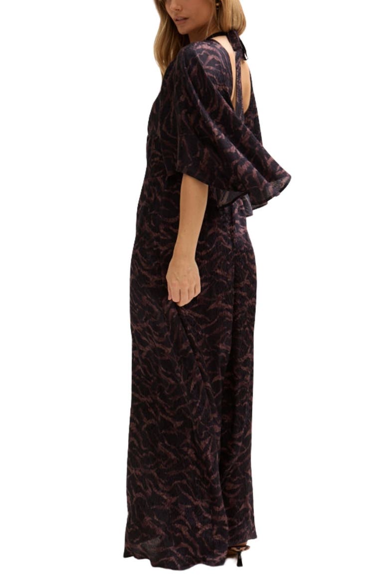 Lydia Angel Sleeve Midnight Tiger Print Maxi Dress, Alternate, color, Brown