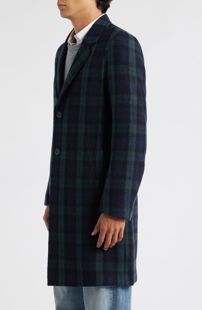 PS Paul Smith Tartan Wool Topcoat, Alternate, color, Black/ Blue/ Green