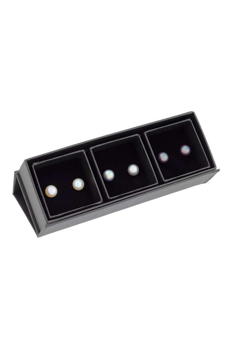 Set of 3 Freshwater Pearl Stud Earrings, Main, color, WHITE MULTI