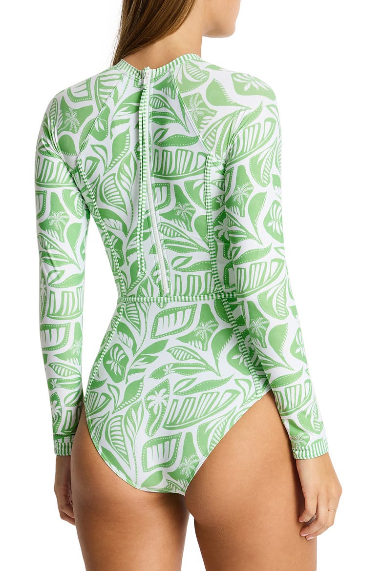 Seamed Long Sleeve UPF 50+ One-Piece Rashguard Swimsuit, Alternate, color, MATCHA