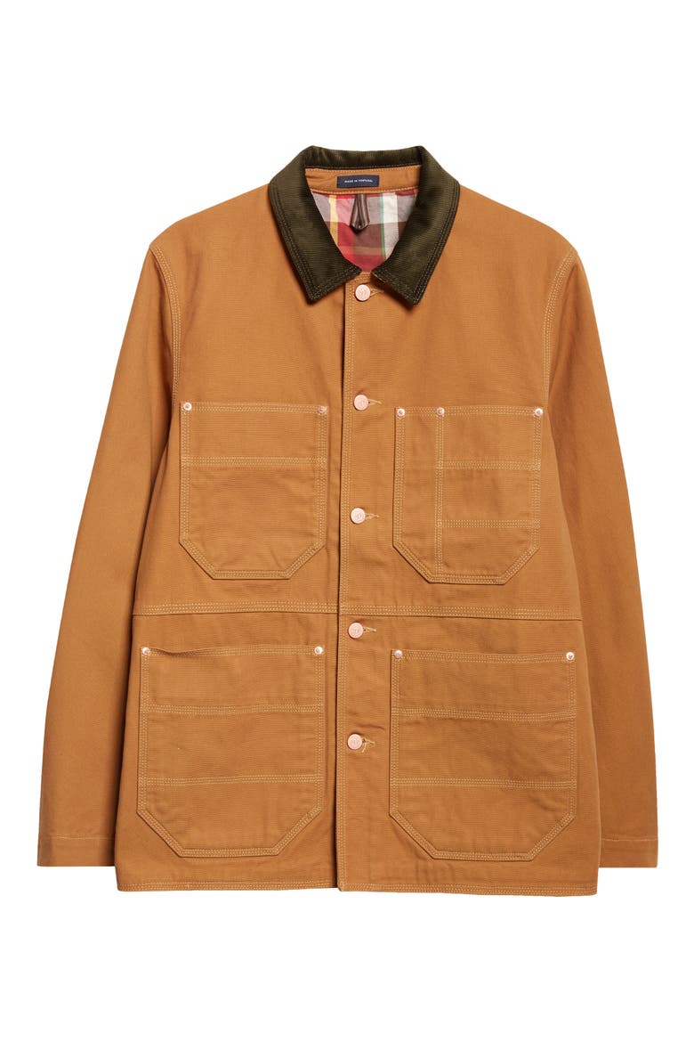 Check Lined Cotton Canvas Welder Chore Jacket, Alternate, color, LIGHT BROWN