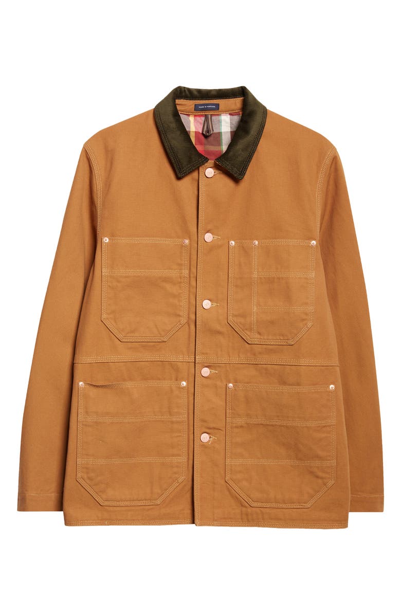 Drake's Check Lined Cotton Canvas Welder Chore Jacket, Alternate, color, Light Brown