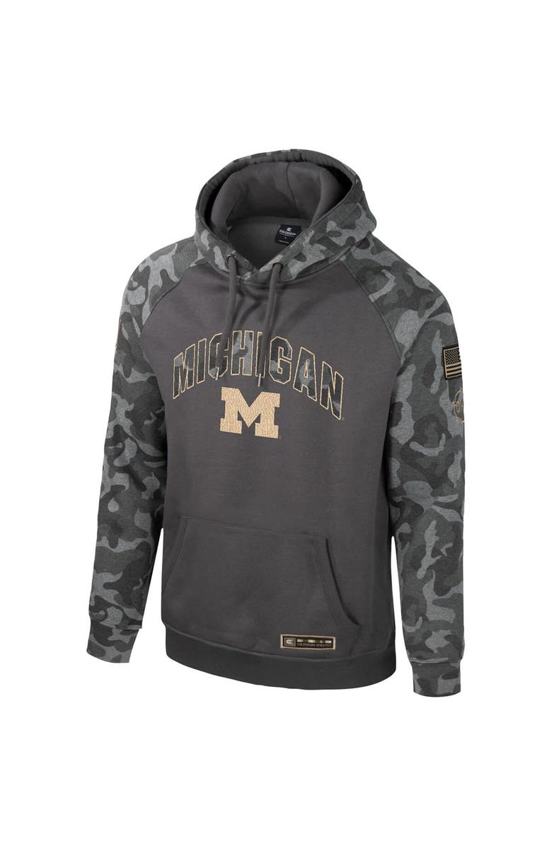 COLOSSEUM Men's Colosseum Charcoal Michigan Wolverines OHT Military Appreciation Camo Raglan Pullover Hoodie, Alternate, color, 