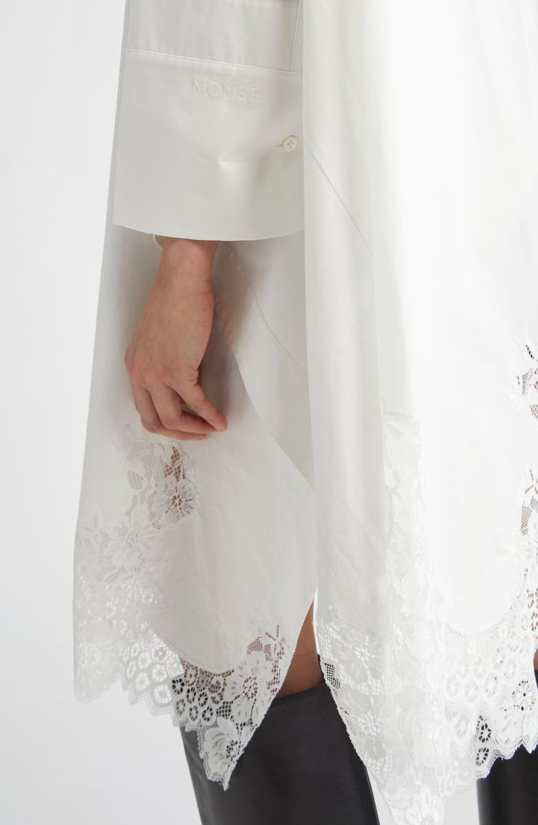 MONSE Lace Hem Button-Up Shirt, Alternate, color, Ivory
