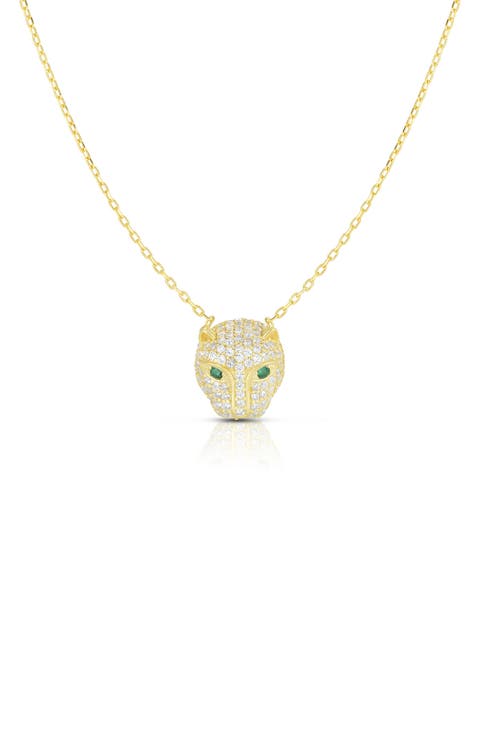 14K Gold Vermeil Pave CZ Panther Pendant Necklace