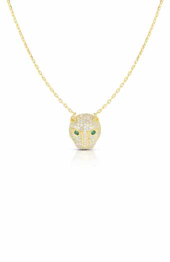 SPHERA MILANO 14K Gold Vermeil Pave CZ Panther Pendant Necklace