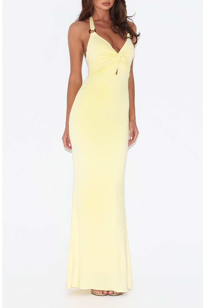 Zeneva Twist Front Evening Dress, Main, color, LEMON