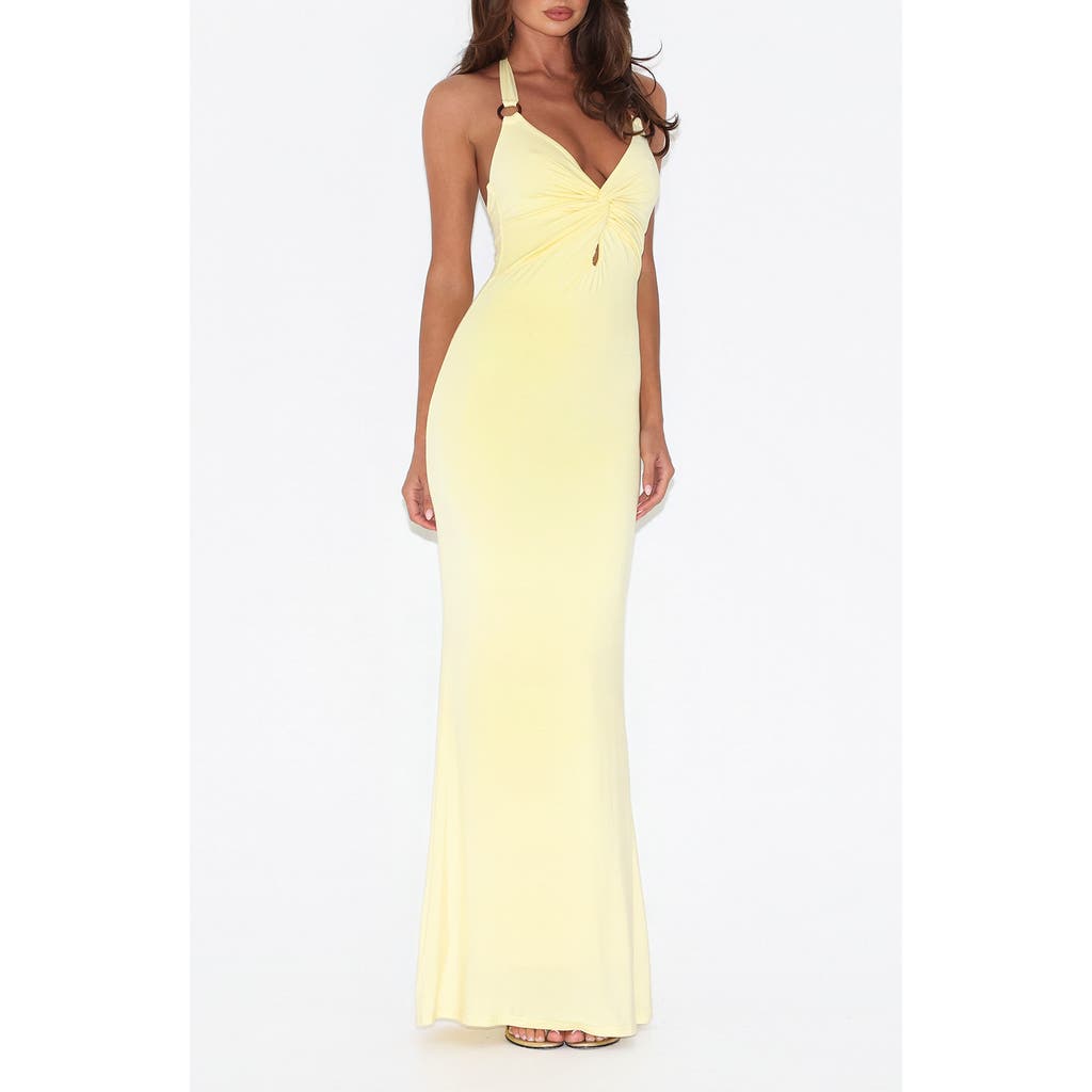 Tiger Mist Zeneva Twist Front Evening Dress In Yellow