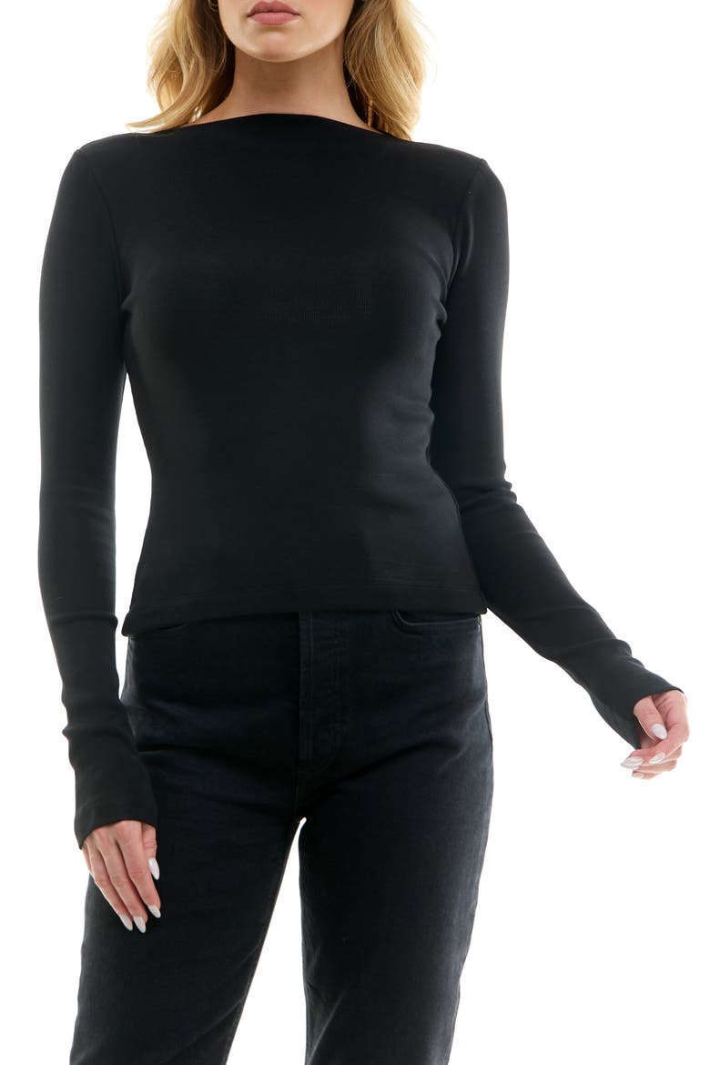 Ribbed Boat Neck T-Shirt, Main, color, BLACK