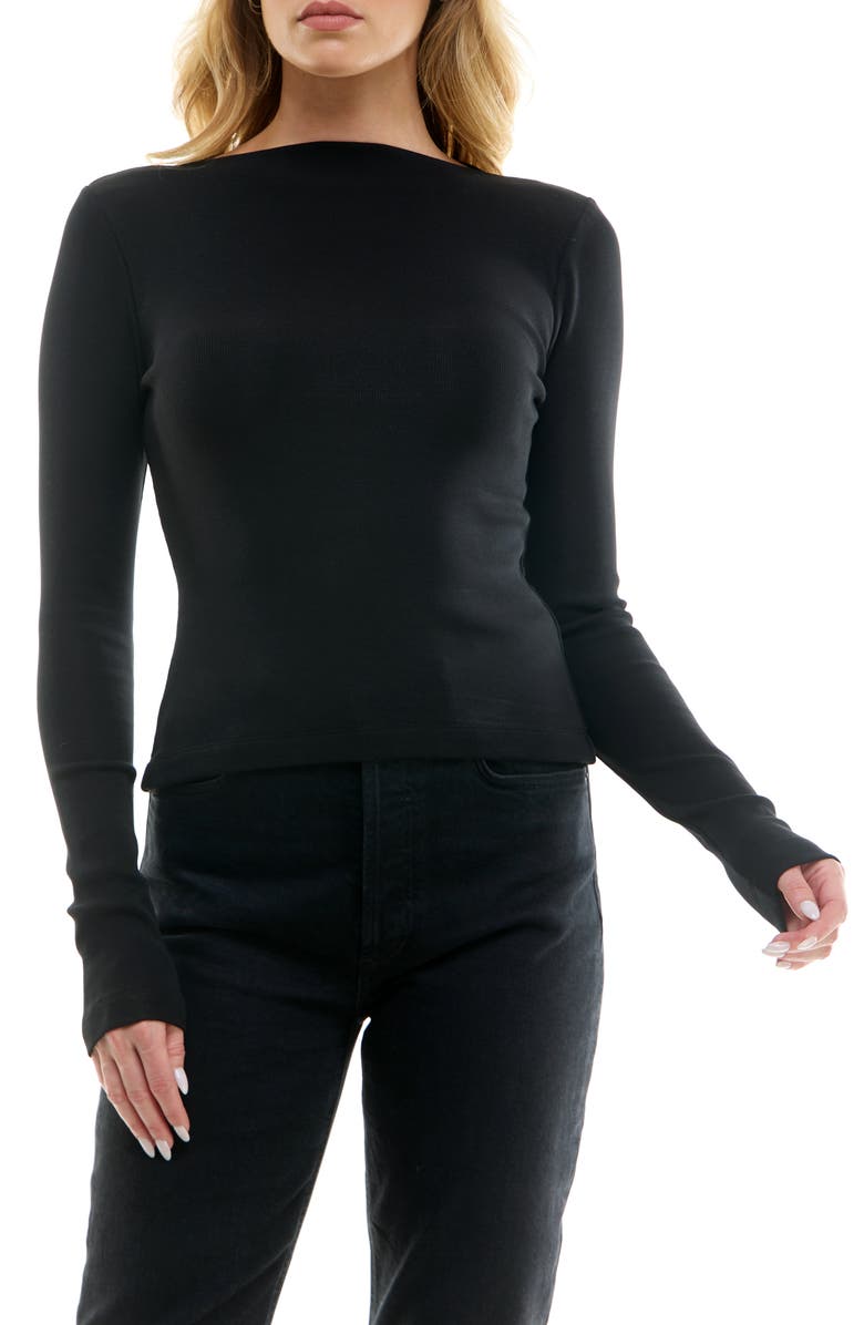 Urban Social Ribbed Boat Neck T-Shirt, Main, color, Black