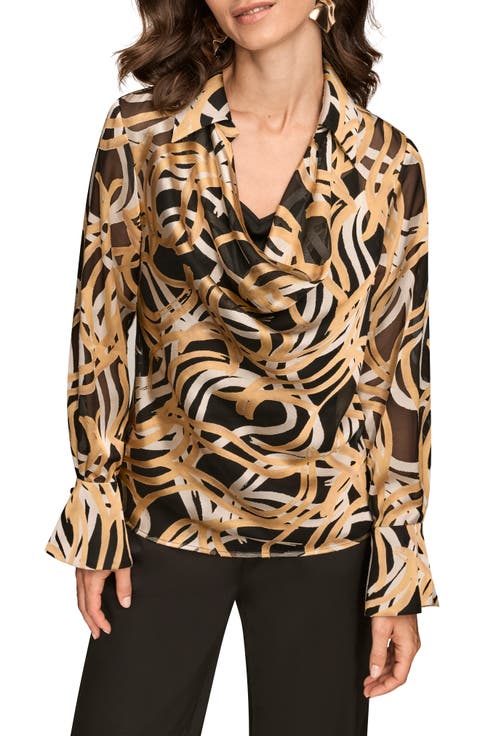 Burnout Print Cowl Neck Top