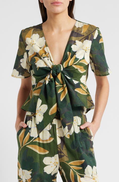 Tia Floral Tie Front Cotton Top