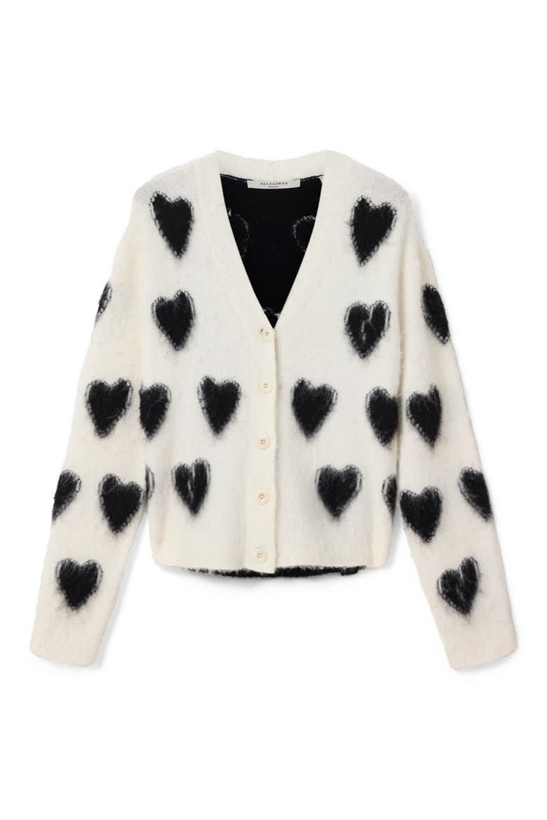 Scatter Heart Alpaca & Merino Wool Blend Cardigan, Alternate, color, CHALK WHITE/ BLACK